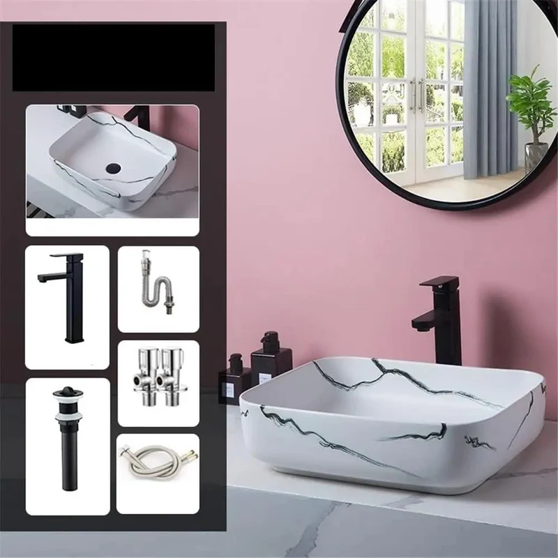 Top Shelf And Dope Imitation Marble Vessel Basin For Above Counter Vanity With Glossy Porcelain Finish High Fired Ceramic Bathroom Sink Rock Solid Heavy Duty Stand