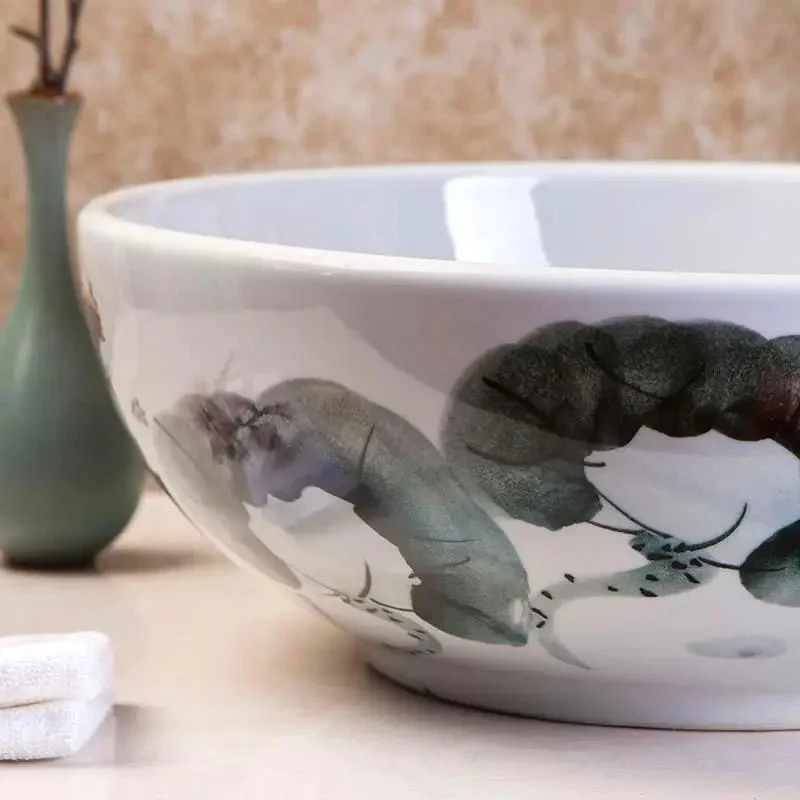 Round Ceramic Vessel Bathroom Sink Real Deal Countertop Washbasin Slick Modern Vanity Bowls Boss Level Retro Design Premium Glazed Finish For Everyday Home Baths
