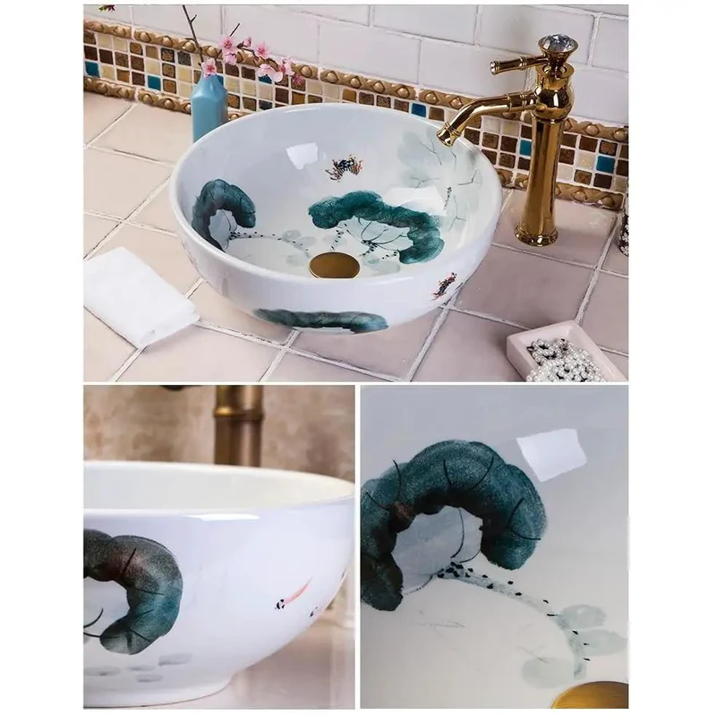 Round Ceramic Vessel Bathroom Sink Real Deal Countertop Washbasin Slick Modern Vanity Bowls Boss Level Retro Design Premium Glazed Finish For Everyday Home Baths