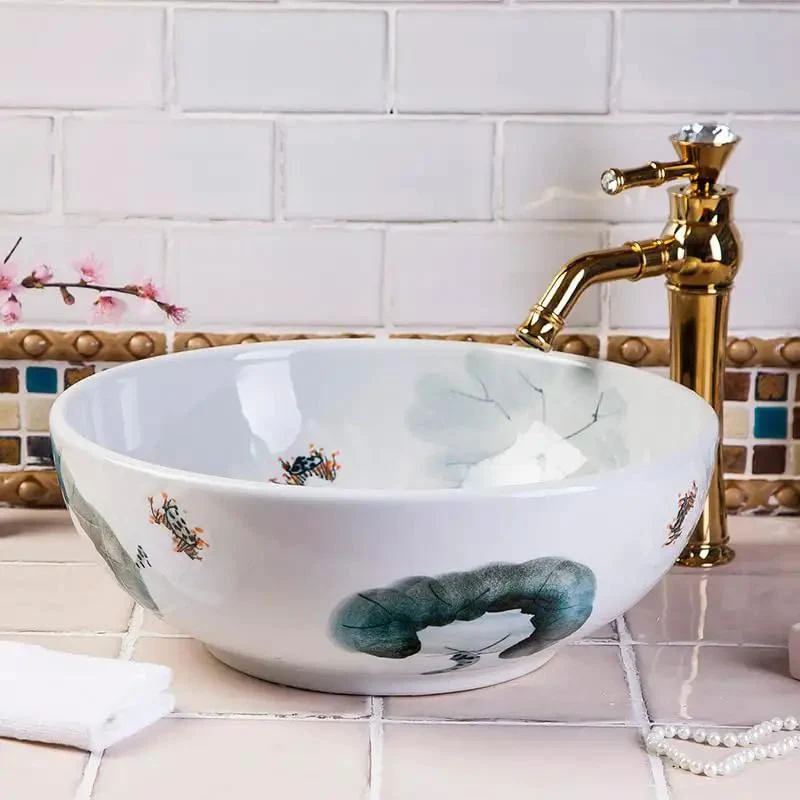 Round Ceramic Vessel Bathroom Sink Real Deal Countertop Washbasin Slick Modern Vanity Bowls Boss Level Retro Design Premium Glazed Finish For Everyday Home Baths