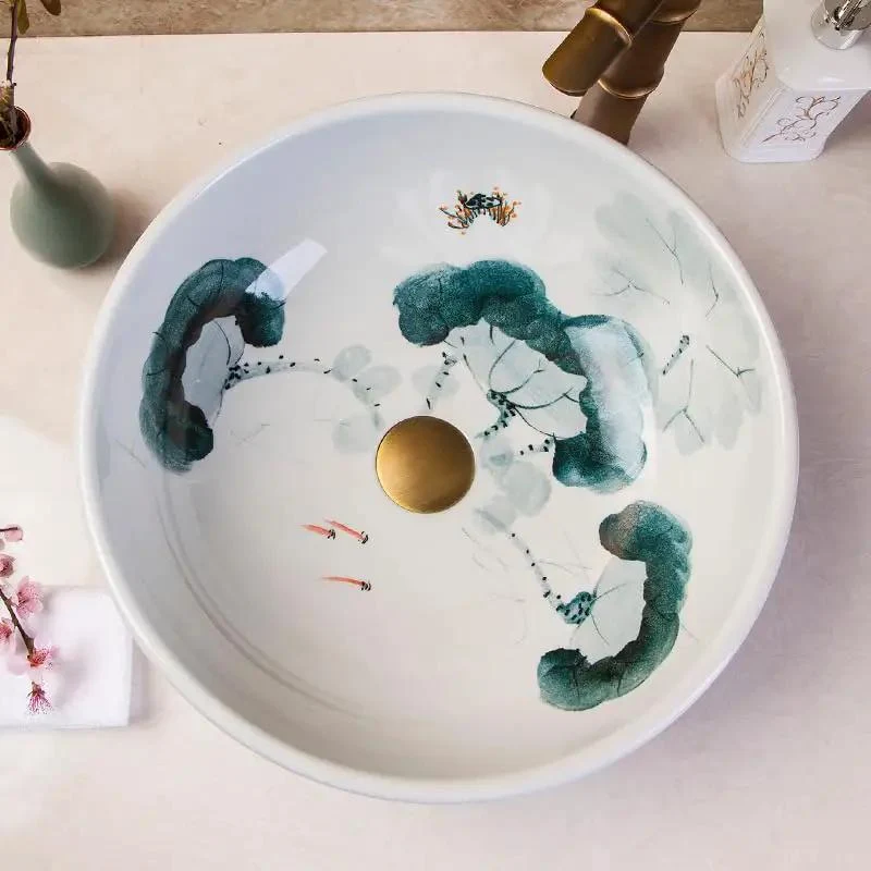 Round Ceramic Vessel Bathroom Sink Real Deal Countertop Washbasin Slick Modern Vanity Bowls Boss Level Retro Design Premium Glazed Finish For Everyday Home Baths