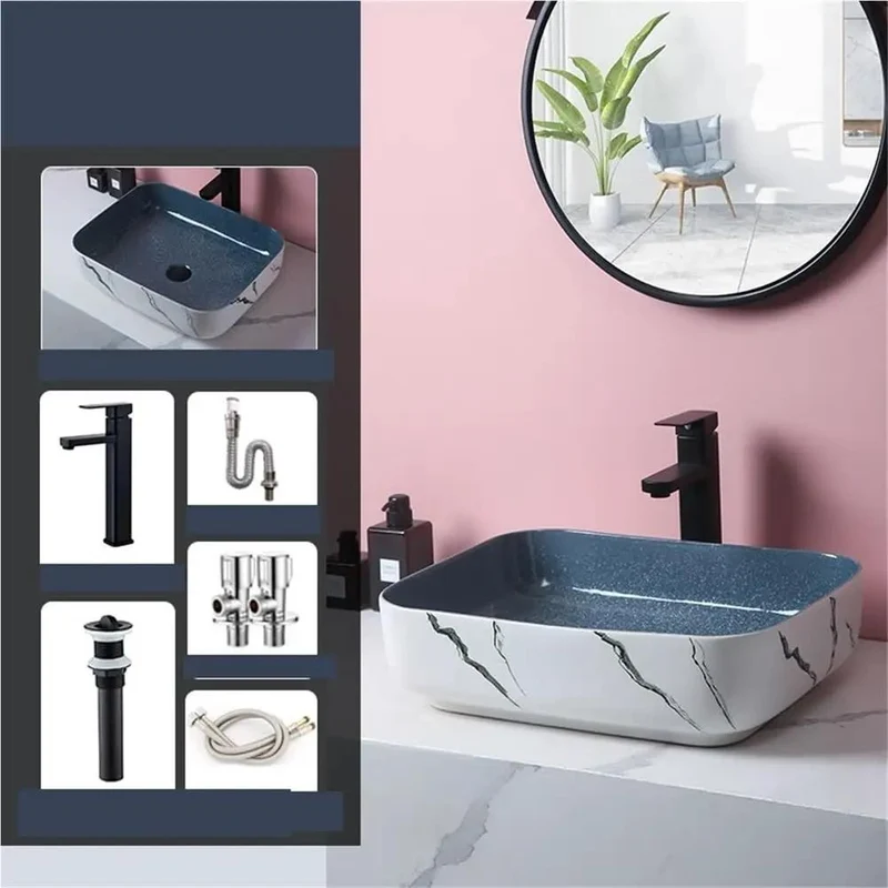 Top Shelf Modern Nordic Ceramic Rectangular Vessel Sink Above Counter Bathroom Vanity Basin Thickened Heavy Duty Countertop Washbasin With Clean Lines And Quick Setup