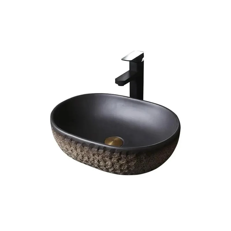 Slick Ceramic Vessel Sink With Imitation Stone Finish And Smooth Oval Basin Perfect For Modern Home Bathroom Or Outdoor Pool Countertop Setup That Delivers Drop Dead Gorgeous Style While Being Hella Easy To Maintain And Built To Last