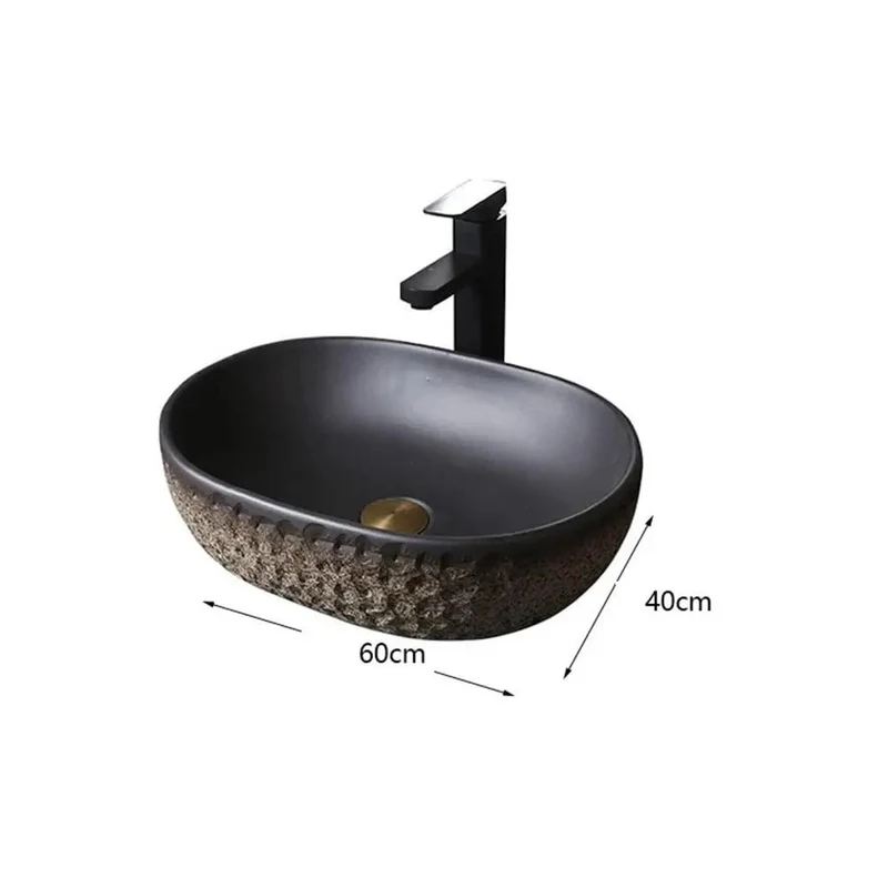 Slick Ceramic Vessel Sink With Imitation Stone Finish And Smooth Oval Basin Perfect For Modern Home Bathroom Or Outdoor Pool Countertop Setup That Delivers Drop Dead Gorgeous Style While Being Hella Easy To Maintain And Built To Last