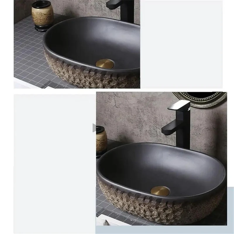 Slick Ceramic Vessel Sink With Imitation Stone Finish And Smooth Oval Basin Perfect For Modern Home Bathroom Or Outdoor Pool Countertop Setup That Delivers Drop Dead Gorgeous Style While Being Hella Easy To Maintain And Built To Last