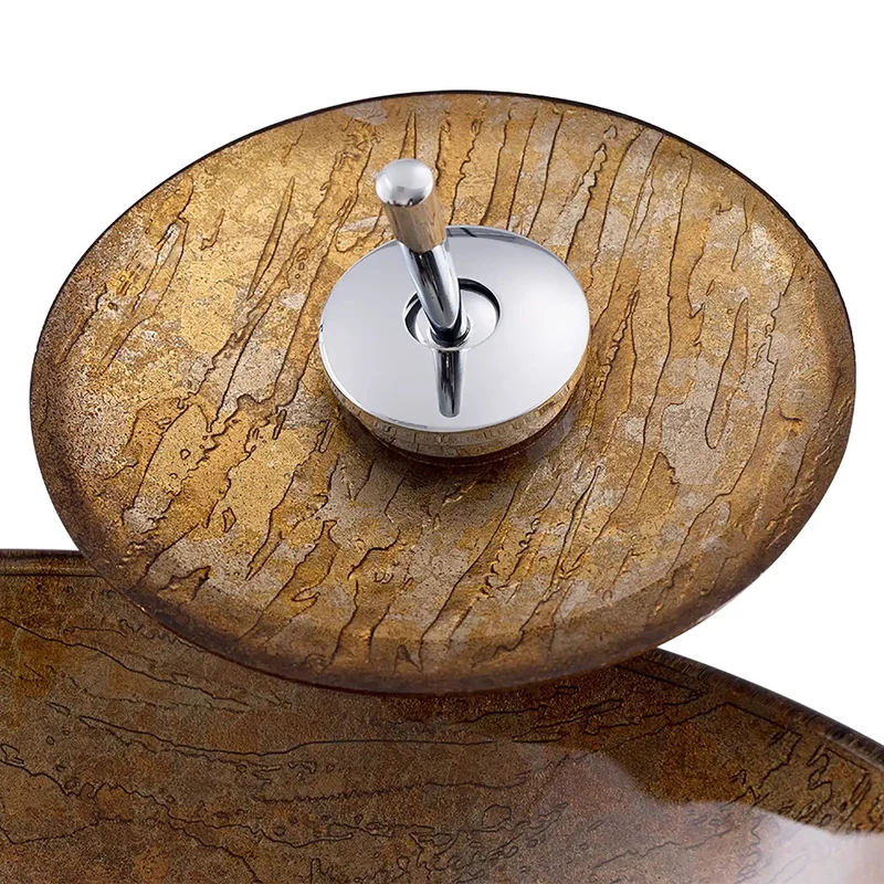 Round Brown Tempered Glass Vessel Sink With Waterfall Faucet And Pop Up Drain For Countertop Bathroom Vanity Above Counter Art Basin Hella Tough Rock Solid Setup