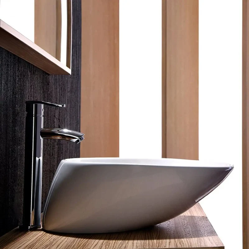Premium Oval Vessel Sink That Sits Above Counter Using Top Tier White Porcelain Ceramic With A Fresh Marble Texture And Clean No Overflow Design To Give Your Bathroom A Straight Fire Upgrade