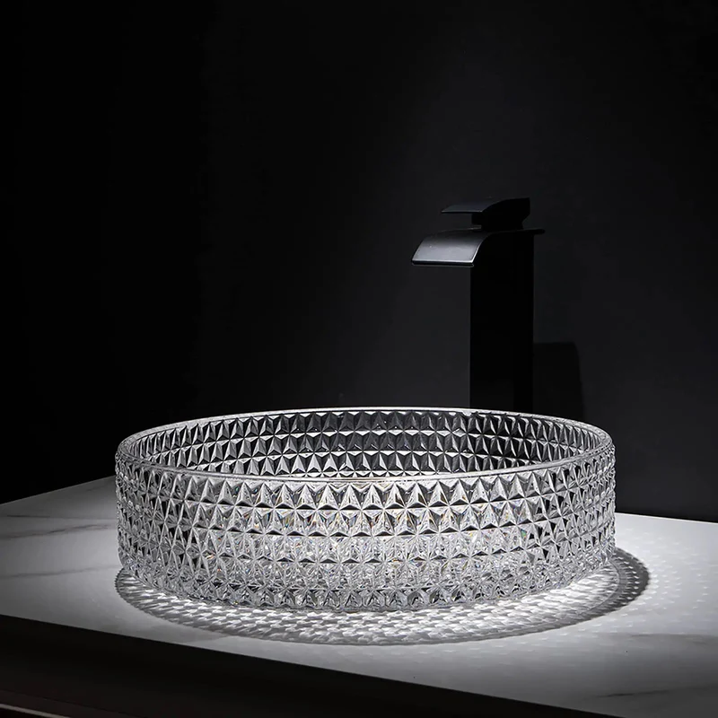 Heavy Duty Clear Tempered Glass Vessel Sink Slick Polished Countertop Bathroom Basin Beefy Above Counter Art Washbowl With Turnkey Faucet And Integrated Pop Up Drain Stopper