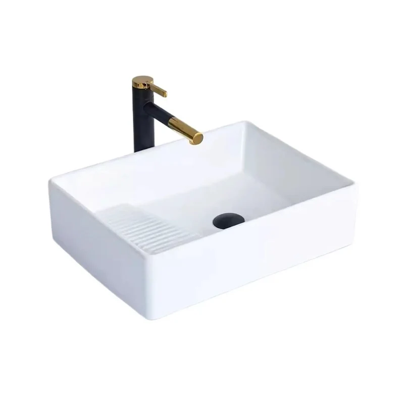 Sleek Rectangular Ceramic Countertop Bathroom Vessel Sink With Brushed Nickel Faucet And Complete Plumbing Kit For A Dead Easy Install And Instant Master Bath Glow Up