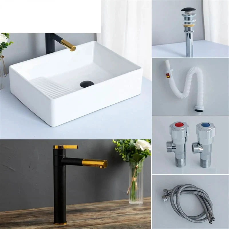 Sleek Rectangular Ceramic Countertop Bathroom Vessel Sink With Brushed Nickel Faucet And Complete Plumbing Kit For A Dead Easy Install And Instant Master Bath Glow Up