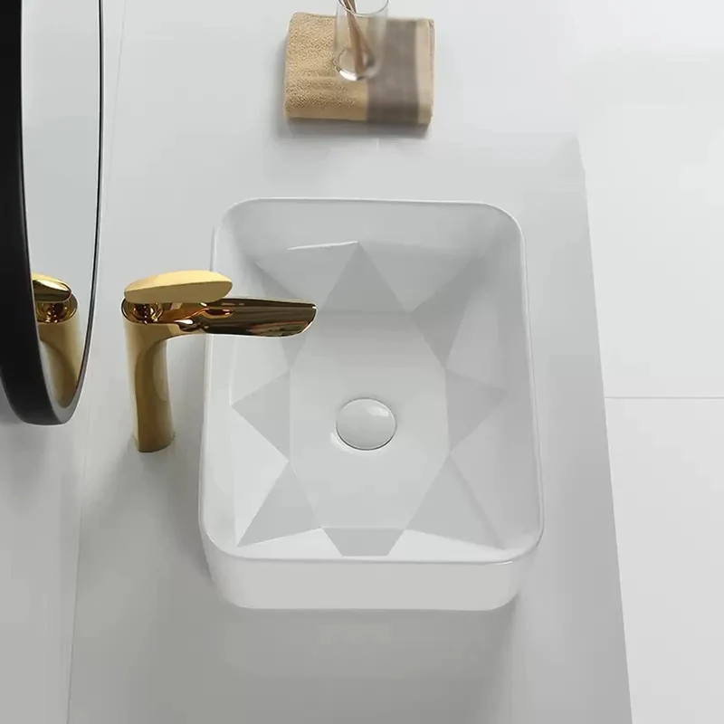 Modern Geometric Bathroom Vessel Sink In Crisp White Porcelain Rock Solid Countertop Vanity Basin With Above Counter Ease And Stain Resistant Finish That Hits Different For Your Powder Room Upgrade