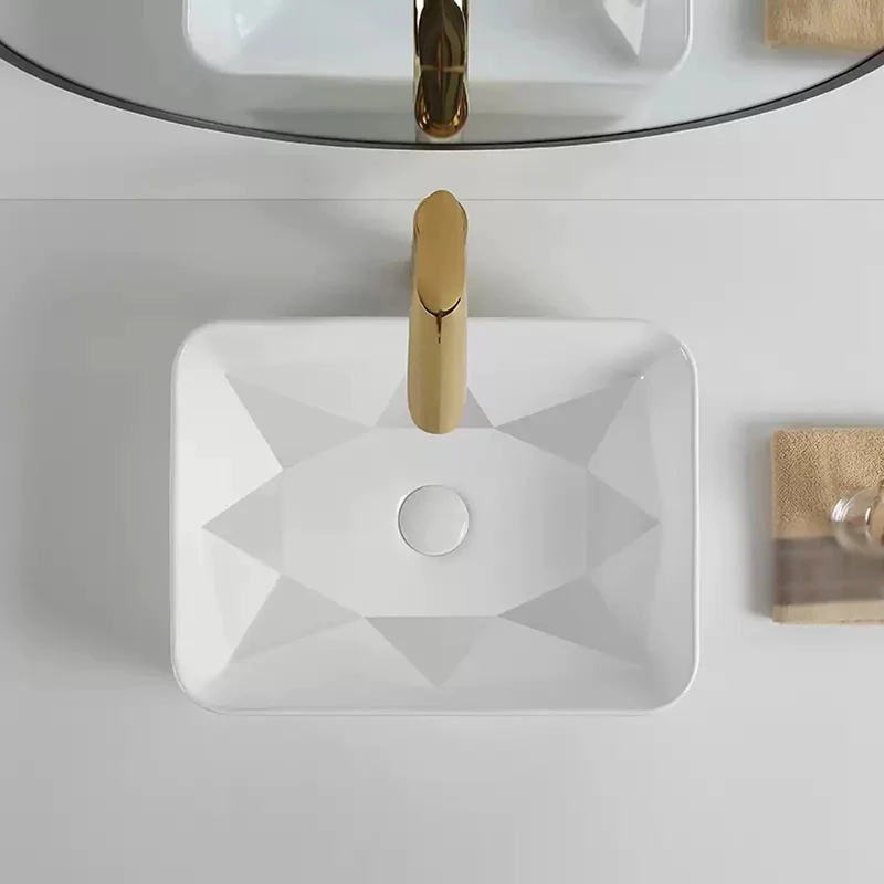 Modern Geometric Bathroom Vessel Sink In Crisp White Porcelain Rock Solid Countertop Vanity Basin With Above Counter Ease And Stain Resistant Finish That Hits Different For Your Powder Room Upgrade