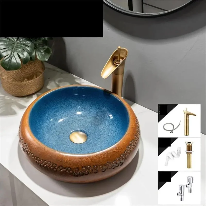 Retro Vessel Countertop Sink For Bathroom Vanity With Included Faucet And Drain Easy Peasy Nonporous Glaze Hella Sleek Above Counter Basin Modern Design