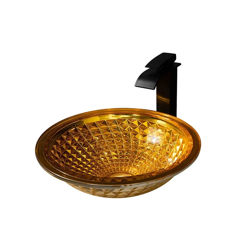 Top Shelf Round Vessel Sink For Bathroom Vanity Hella Durable Tempered Glass Basin With Badass Waterfall Faucet And Sleek Pop Up Drain Above Counter Art Bowl