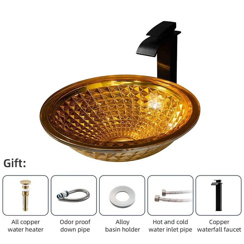 Top Shelf Round Vessel Sink For Bathroom Vanity Hella Durable Tempered Glass Basin With Badass Waterfall Faucet And Sleek Pop Up Drain Above Counter Art Bowl