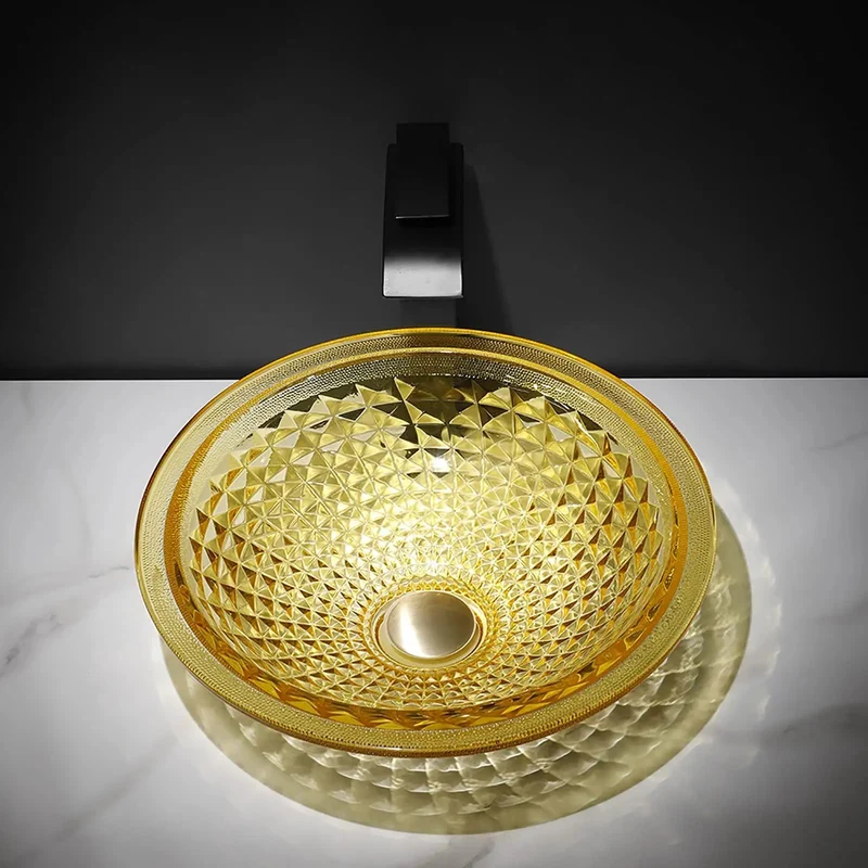 Heavy Duty Round Tempered Glass Vessel Sink For Bathroom Vanity Luxury Above Counter Art Basin With Waterfall Faucet And Pop Up Drain Slick Polish That Sings Elevate Your Home Decor Flex