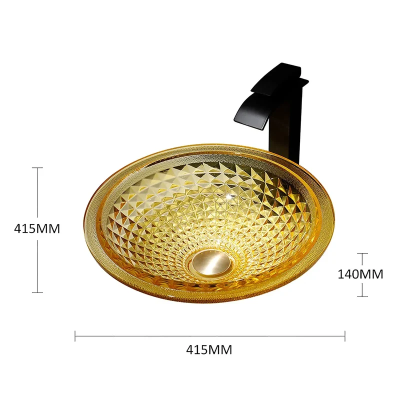 Heavy Duty Round Tempered Glass Vessel Sink For Bathroom Vanity Luxury Above Counter Art Basin With Waterfall Faucet And Pop Up Drain Slick Polish That Sings Elevate Your Home Decor Flex