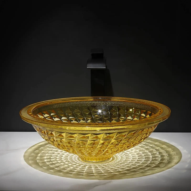 Heavy Duty Round Tempered Glass Vessel Sink For Bathroom Vanity Luxury Above Counter Art Basin With Waterfall Faucet And Pop Up Drain Slick Polish That Sings Elevate Your Home Decor Flex