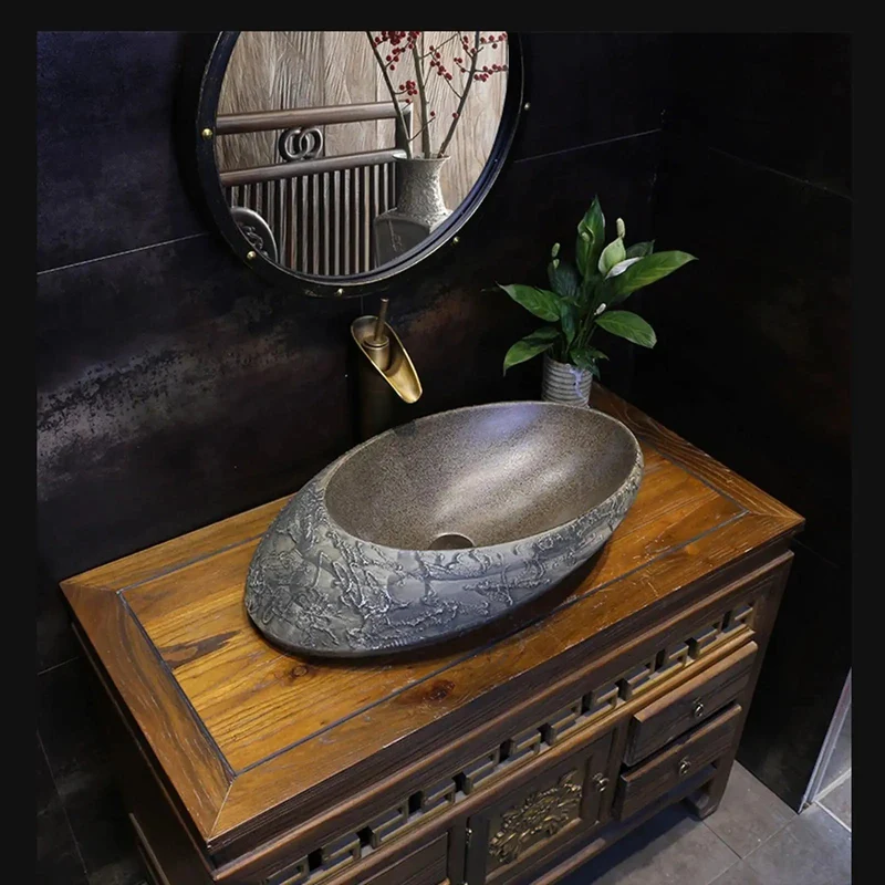 Modern Ceramic Vessel Sink Featuring Slick Stone Texture Undermount Art Basin Built Different For Tough Daily Scrubbing Easy Mount Setup Straight Up Transforms Basic Bathroom Vanities Into A Total Game Changer