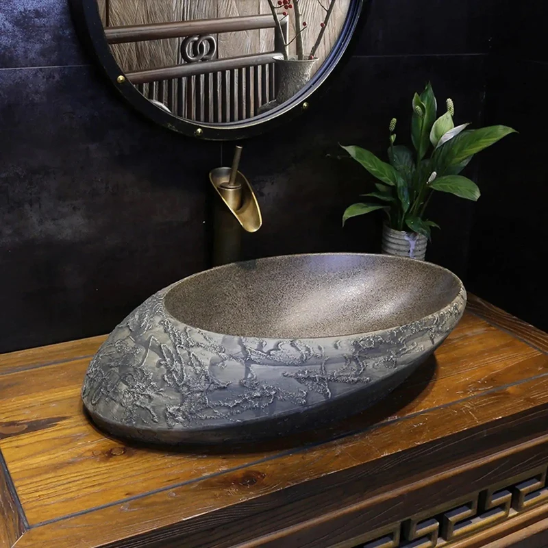 Modern Ceramic Vessel Sink Featuring Slick Stone Texture Undermount Art Basin Built Different For Tough Daily Scrubbing Easy Mount Setup Straight Up Transforms Basic Bathroom Vanities Into A Total Game Changer