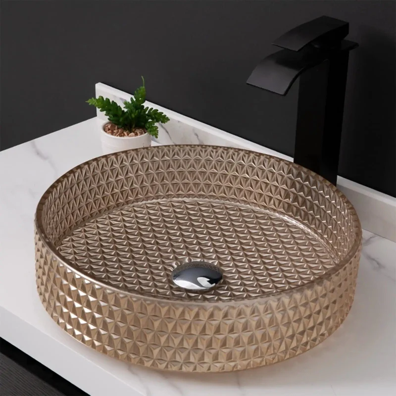 Modern Tempered Glass Vessel Sink For Bathroom Countertop Round Clear Basin With Popup Drain Seamless Construction Crack Resistant Artistic Water Feature Vanity Stunner