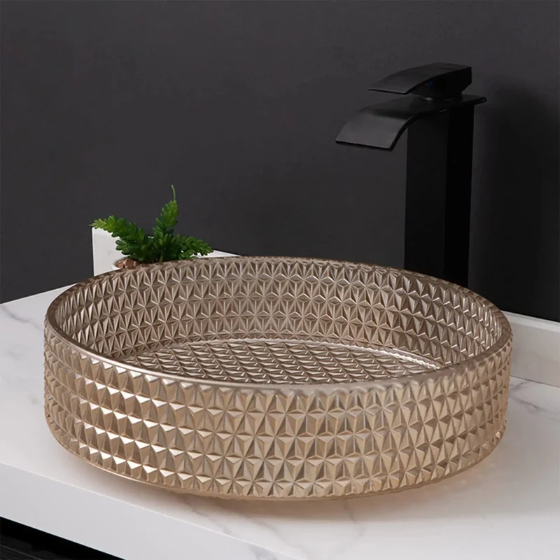 Modern Tempered Glass Vessel Sink For Bathroom Countertop Round Clear Basin With Popup Drain Seamless Construction Crack Resistant Artistic Water Feature Vanity Stunner