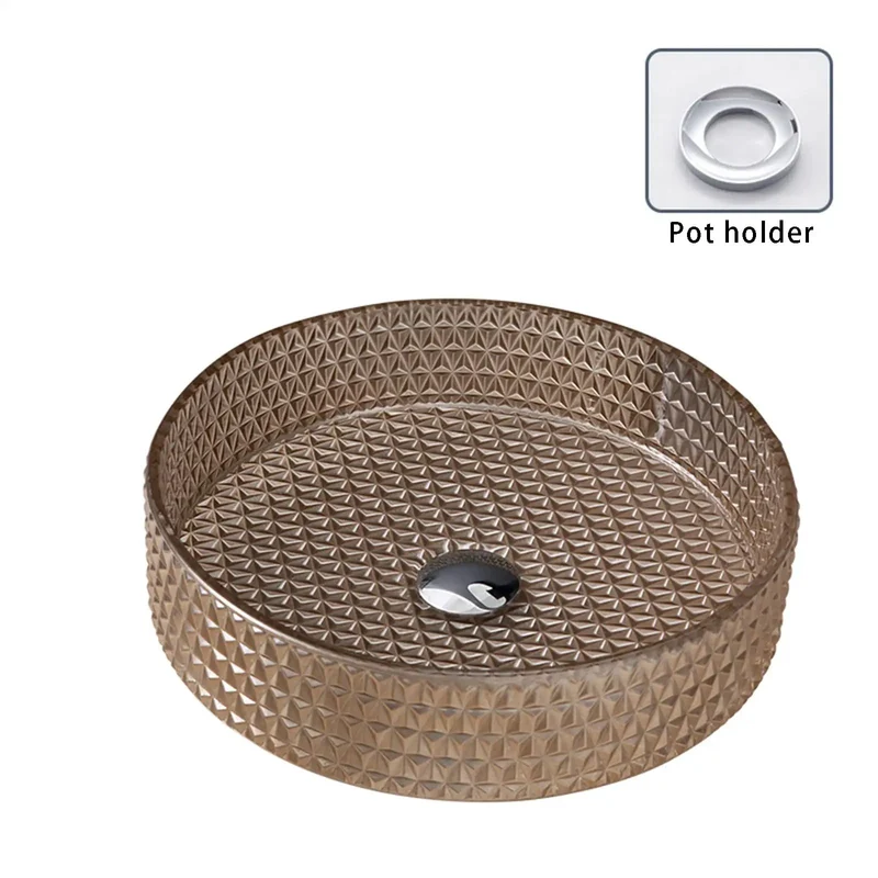 Modern Tempered Glass Vessel Sink For Bathroom Countertop Round Clear Basin With Popup Drain Seamless Construction Crack Resistant Artistic Water Feature Vanity Stunner
