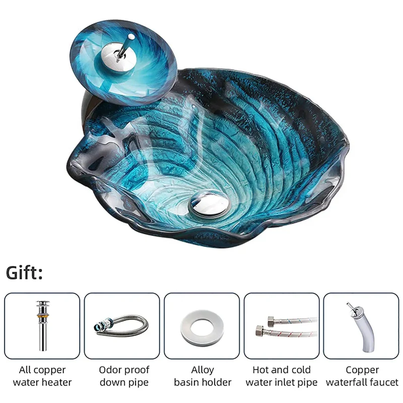 Top Shelf Tempered Glass Vessel Sink, Heavy Duty Countertop Basin, Complete Drain Kit And Mounting Ring, Sleek Art Vanity Bowl, Crystal Clear Glass, Instant Upgrade For Your Bathroom