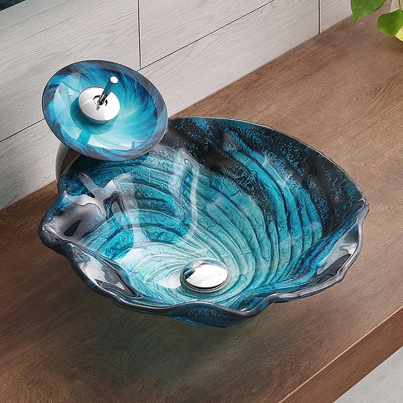 Top Shelf Tempered Glass Vessel Sink, Heavy Duty Countertop Basin, Complete Drain Kit And Mounting Ring, Sleek Art Vanity Bowl, Crystal Clear Glass, Instant Upgrade For Your Bathroom
