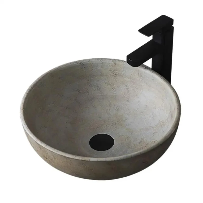 Round Countertop Vessel Sink For Bathrooms And Balconies - Durable Easy Peasy Clean Washbasin With Modern Design For Indoor And Outdoor Use - A Rock Solid Setup Upgrade For Any Space