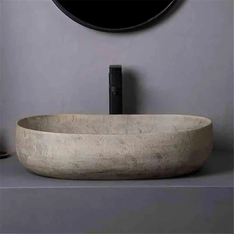 Round Countertop Vessel Sink For Bathrooms And Balconies - Durable Easy Peasy Clean Washbasin With Modern Design For Indoor And Outdoor Use - A Rock Solid Setup Upgrade For Any Space