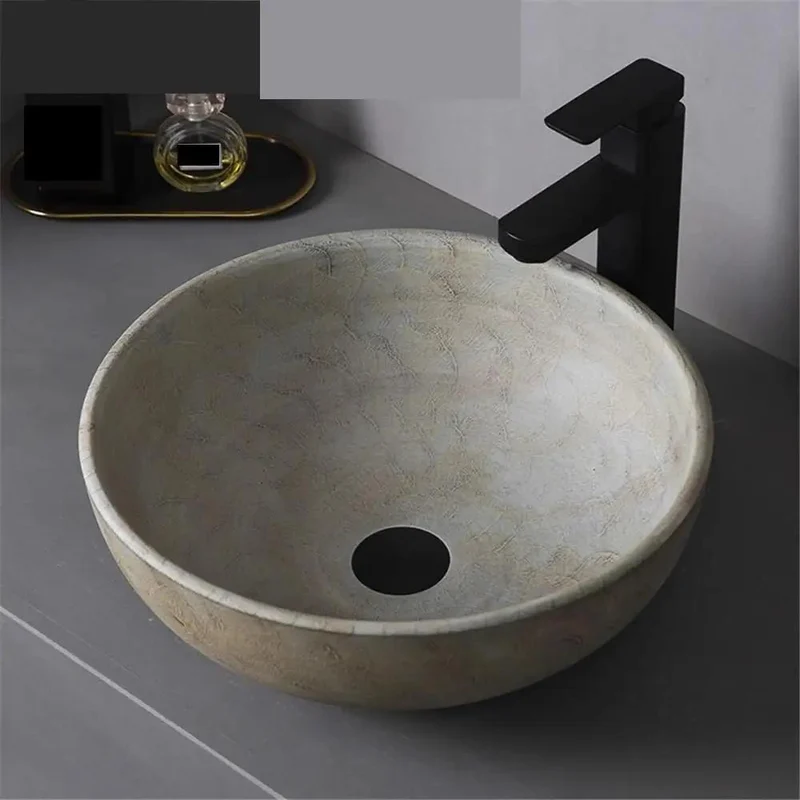 Round Countertop Vessel Sink For Bathrooms And Balconies - Durable Easy Peasy Clean Washbasin With Modern Design For Indoor And Outdoor Use - A Rock Solid Setup Upgrade For Any Space