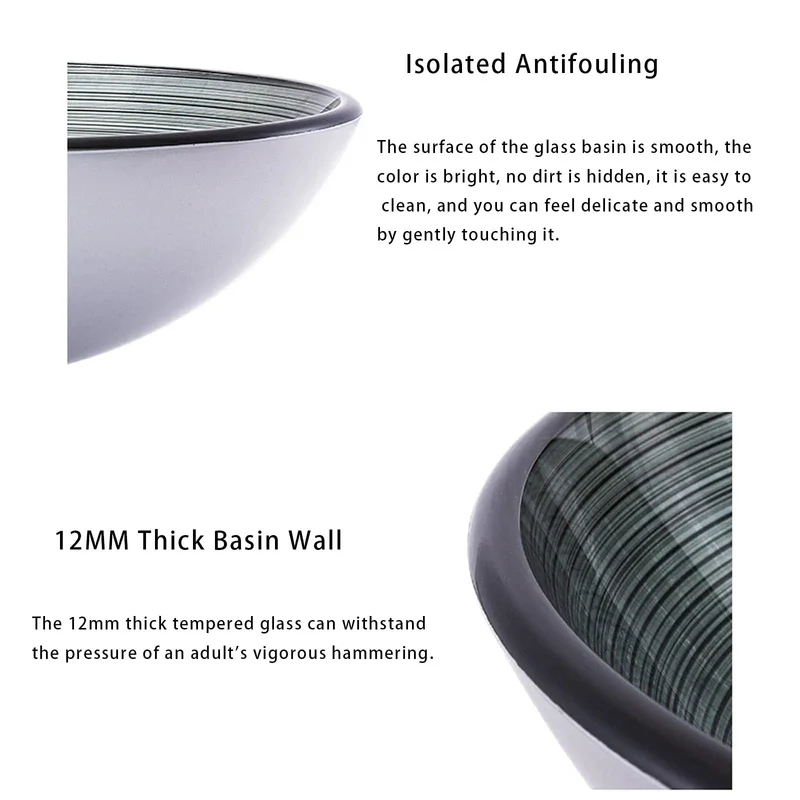 Slick Tempered Glass Vessel Sink With Fly Spiral Pattern And Waterfall Faucet Offers Round Shape Toughened Durability Scratch Proof Surface Easy Wiping Care And Includes Pop Up Drain For A Total Bathroom Glow Up