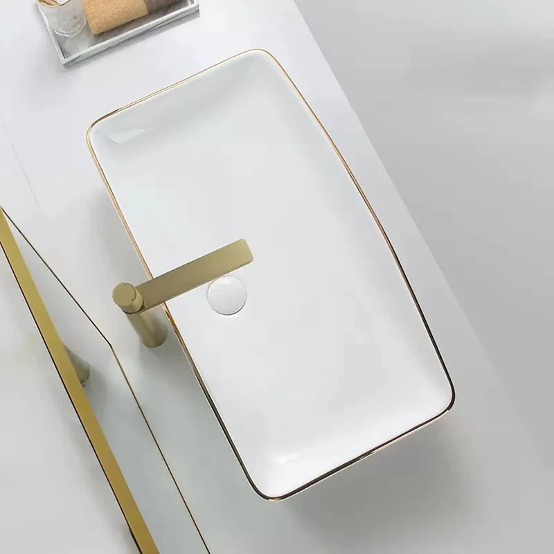Modern Rectangle Vessel Sink For Bathroom Countertop Vanity Top Mount Ceramic Basin Featuring Slick White Finish Rock Solid Scratch Resistant Porcelain Zero Hassle Cleanup