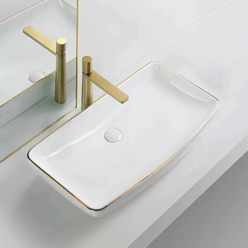 Modern Rectangle Vessel Sink For Bathroom Countertop Vanity Top Mount Ceramic Basin Featuring Slick White Finish Rock Solid Scratch Resistant Porcelain Zero Hassle Cleanup