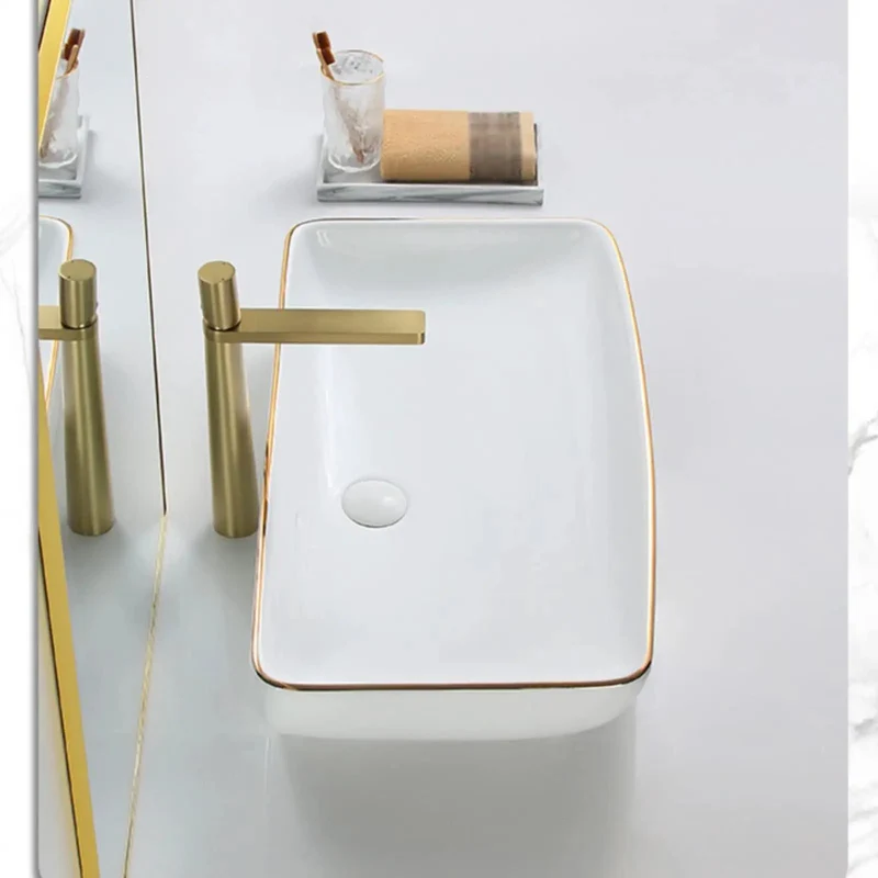 Modern Rectangle Vessel Sink For Bathroom Countertop Vanity Top Mount Ceramic Basin Featuring Slick White Finish Rock Solid Scratch Resistant Porcelain Zero Hassle Cleanup