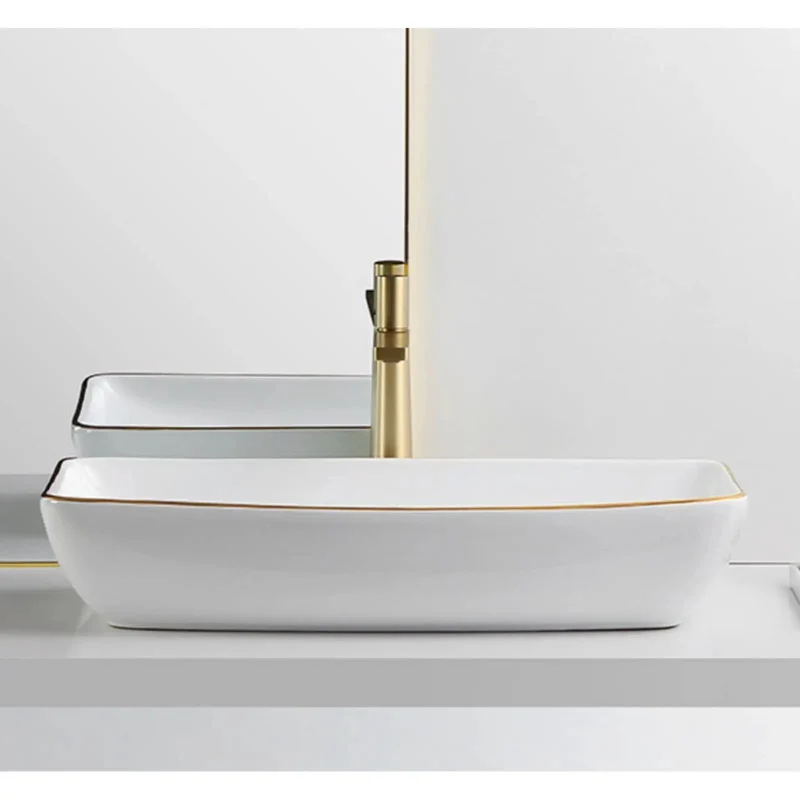 Modern Rectangle Vessel Sink For Bathroom Countertop Vanity Top Mount Ceramic Basin Featuring Slick White Finish Rock Solid Scratch Resistant Porcelain Zero Hassle Cleanup