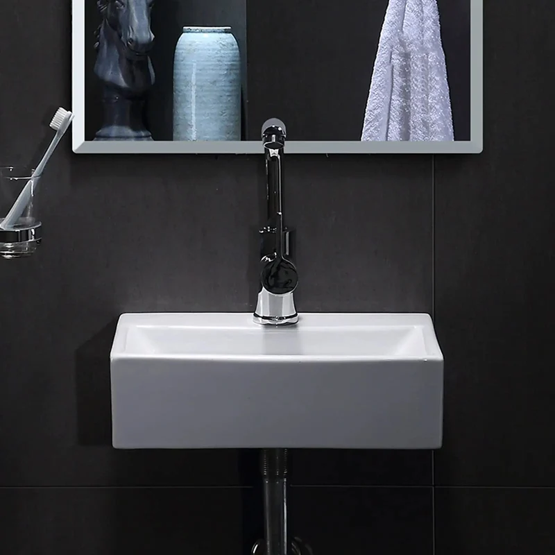 Top Shelf Wall Mount Vessel Sink Classic White Ceramic Basin For Tiny Spaces No Sweat Install Corner Design Ships With Faucet Scratch Proof Glaze Heavy Duty Build