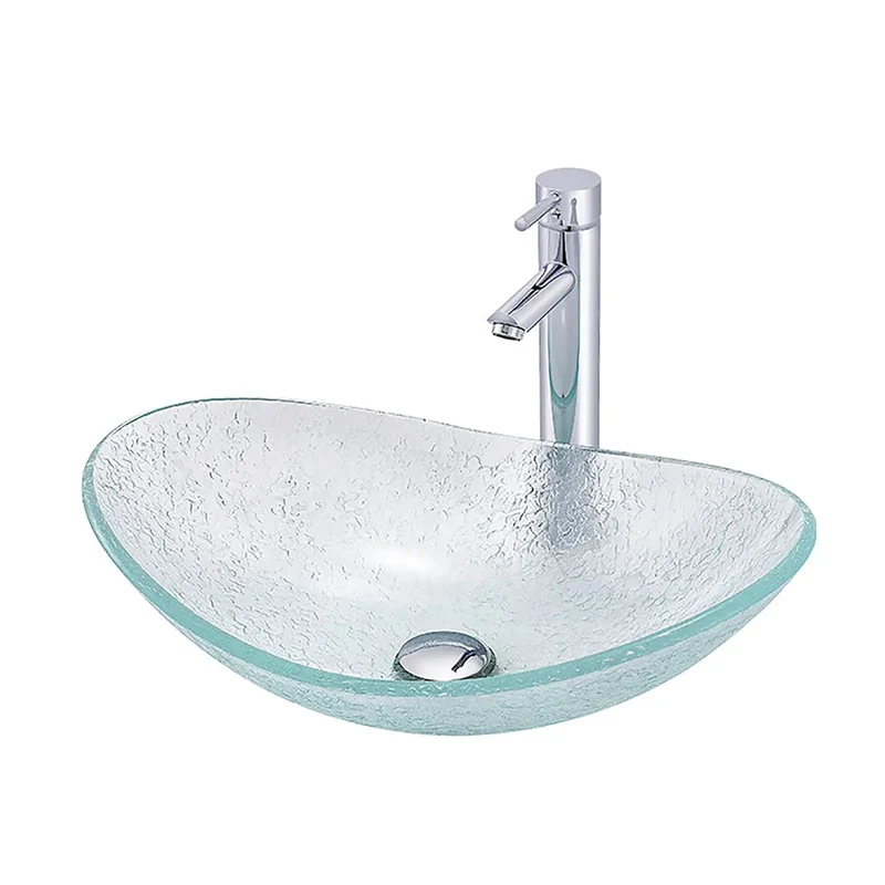 Slick Modern Bathroom Vessel Sink Clear Tempered Glass Countertop Basin Oval Transparent Vanity Washbasin Top Shelf Craftsmanship Real Deal Durability And Dope Clean Lines For Updated Baths