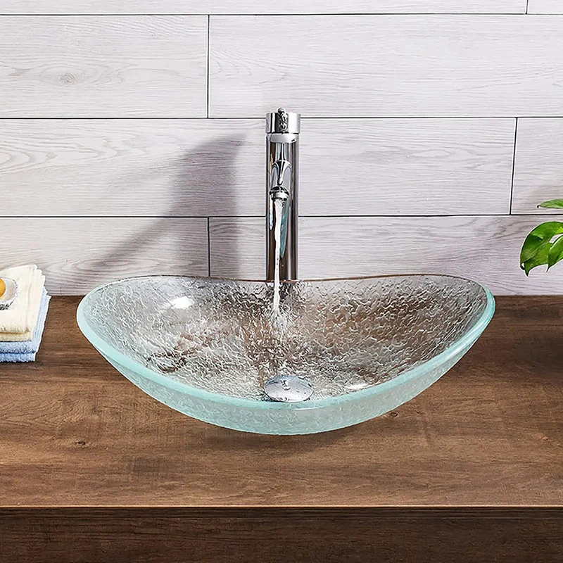 Slick Modern Bathroom Vessel Sink Clear Tempered Glass Countertop Basin Oval Transparent Vanity Washbasin Top Shelf Craftsmanship Real Deal Durability And Dope Clean Lines For Updated Baths