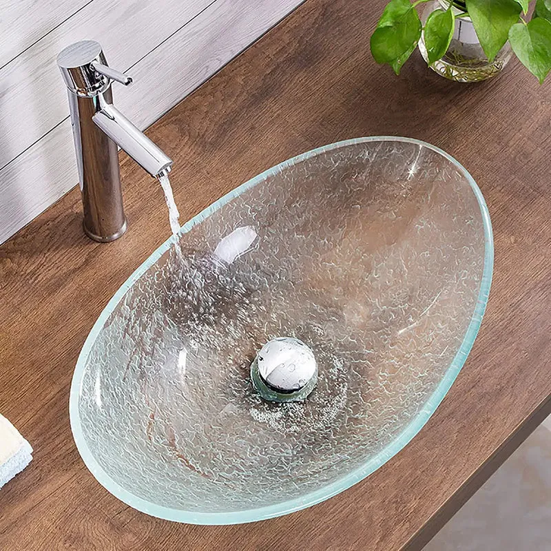 Slick Modern Bathroom Vessel Sink Clear Tempered Glass Countertop Basin Oval Transparent Vanity Washbasin Top Shelf Craftsmanship Real Deal Durability And Dope Clean Lines For Updated Baths