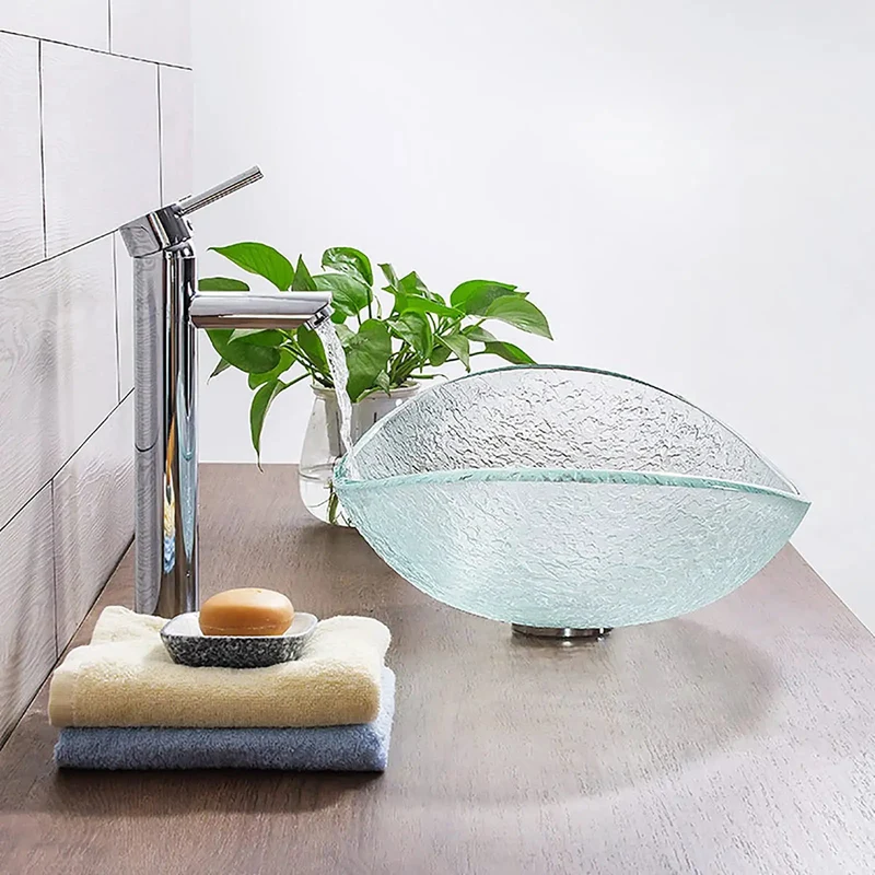 Slick Modern Bathroom Vessel Sink Clear Tempered Glass Countertop Basin Oval Transparent Vanity Washbasin Top Shelf Craftsmanship Real Deal Durability And Dope Clean Lines For Updated Baths