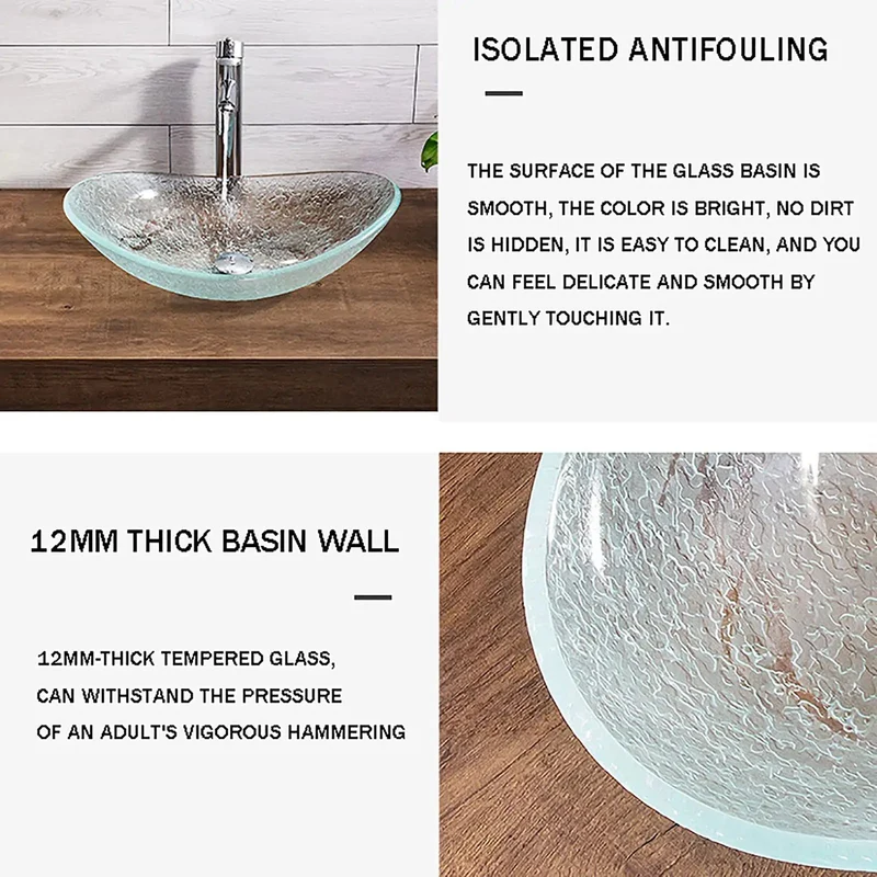 Slick Modern Bathroom Vessel Sink Clear Tempered Glass Countertop Basin Oval Transparent Vanity Washbasin Top Shelf Craftsmanship Real Deal Durability And Dope Clean Lines For Updated Baths