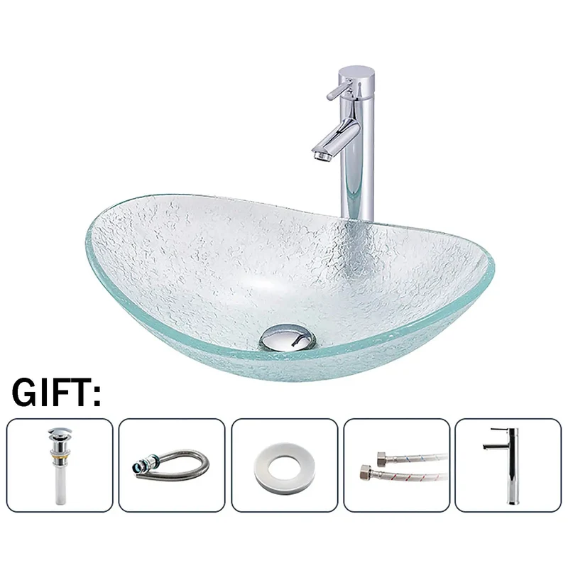 Slick Modern Bathroom Vessel Sink Clear Tempered Glass Countertop Basin Oval Transparent Vanity Washbasin Top Shelf Craftsmanship Real Deal Durability And Dope Clean Lines For Updated Baths