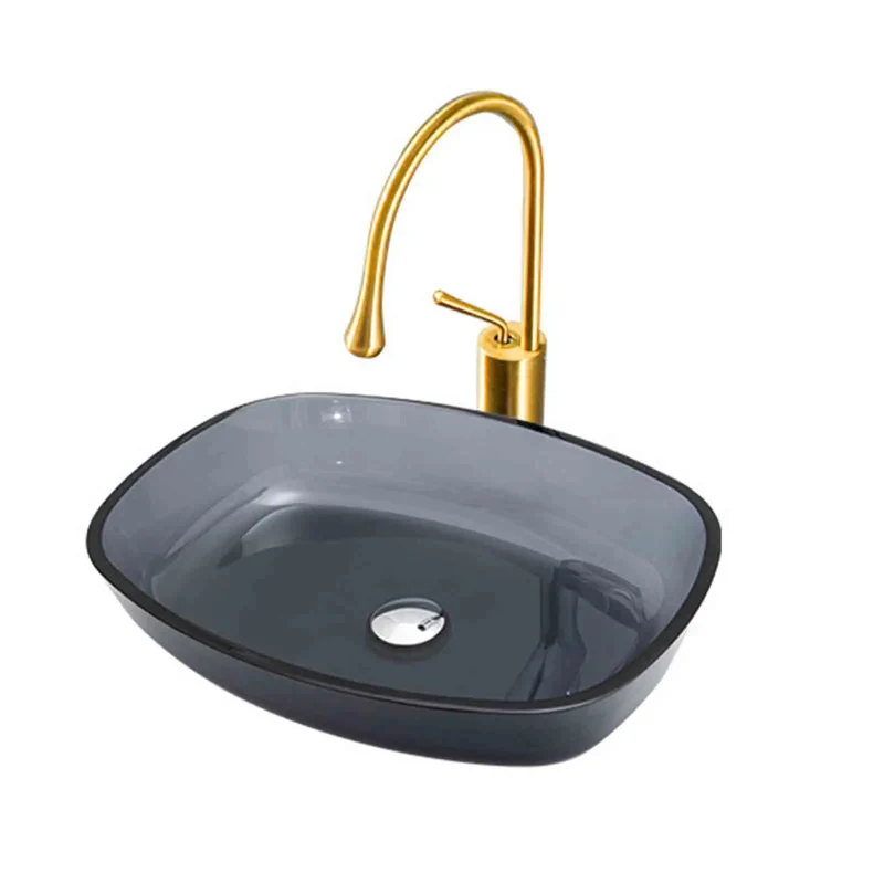 Top Shelf Tempered Glass Vessel Sink Slick Gray Wash Basin For Modern Bathrooms With Heavy Duty Brass Faucet And Pop Up Drain Quick Countertop Setup And Home Upgrade
