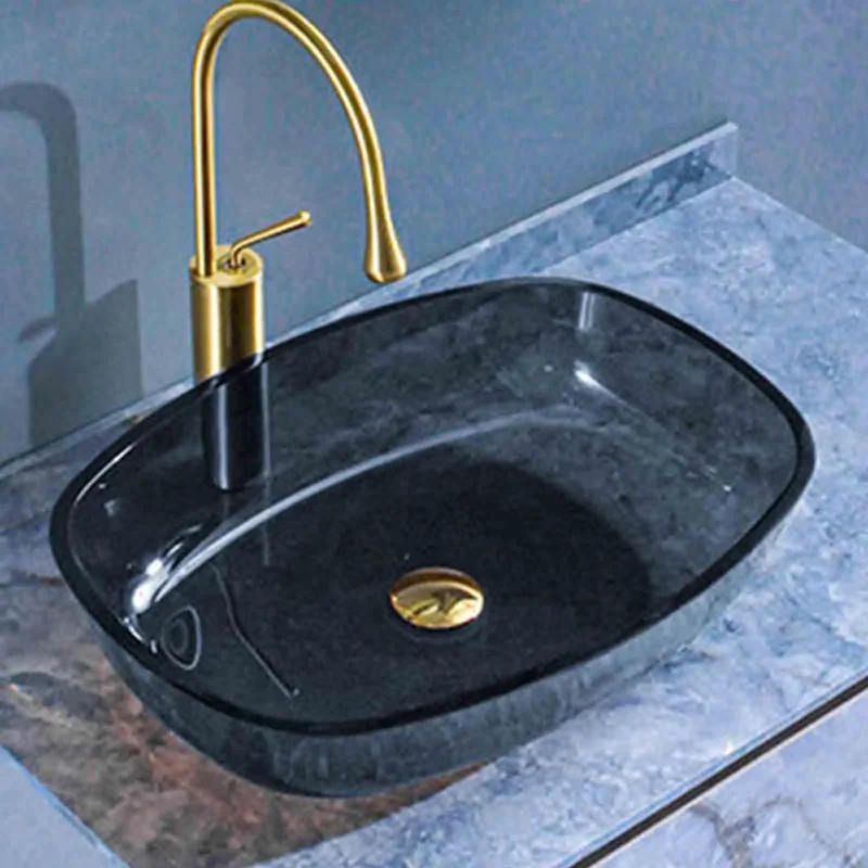 Top Shelf Tempered Glass Vessel Sink Slick Gray Wash Basin For Modern Bathrooms With Heavy Duty Brass Faucet And Pop Up Drain Quick Countertop Setup And Home Upgrade