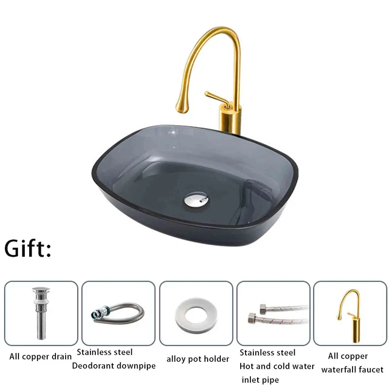 Top Shelf Tempered Glass Vessel Sink Slick Gray Wash Basin For Modern Bathrooms With Heavy Duty Brass Faucet And Pop Up Drain Quick Countertop Setup And Home Upgrade