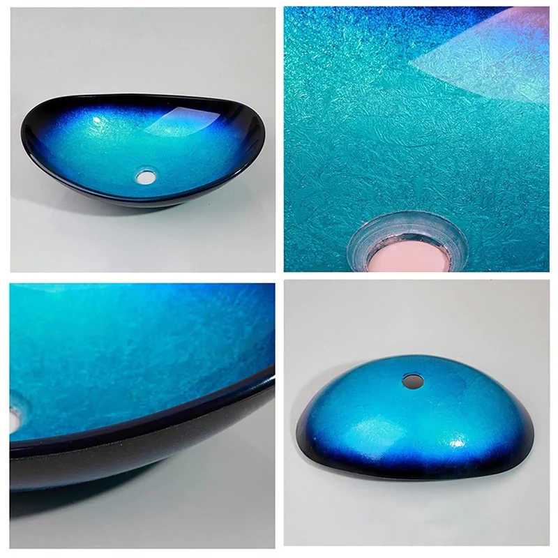 Badass Blue Tempered Glass Vessel Sink For Above Counter Install With Super Smooth Glossy Finish And Top Tier Pop Up Drain For Your Dream Bathroom Vanity Setup