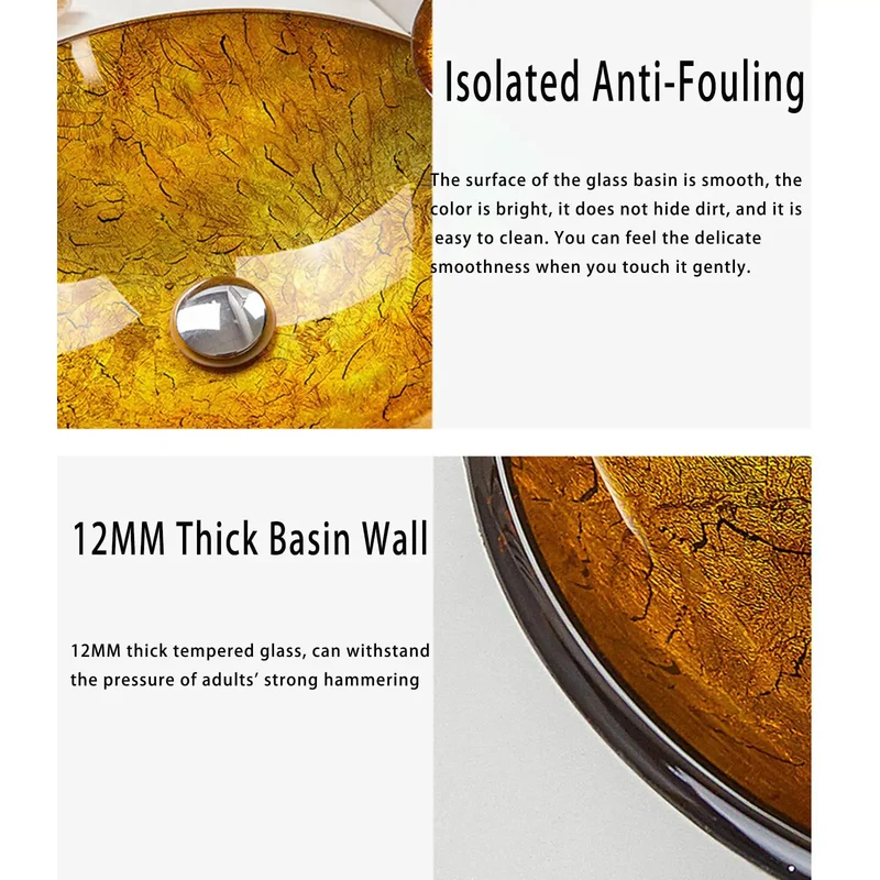 Yellow Tempered Glass Bathroom Vessel Sink Round Art Basin With Waterfall Faucet And Pop Up Drain Countertop Mount 16.5 Inch Hella Durable Sleek Modern Design For Your Home Glow Up Top Shelf Quality And Super Swanky Finish That Slays Style