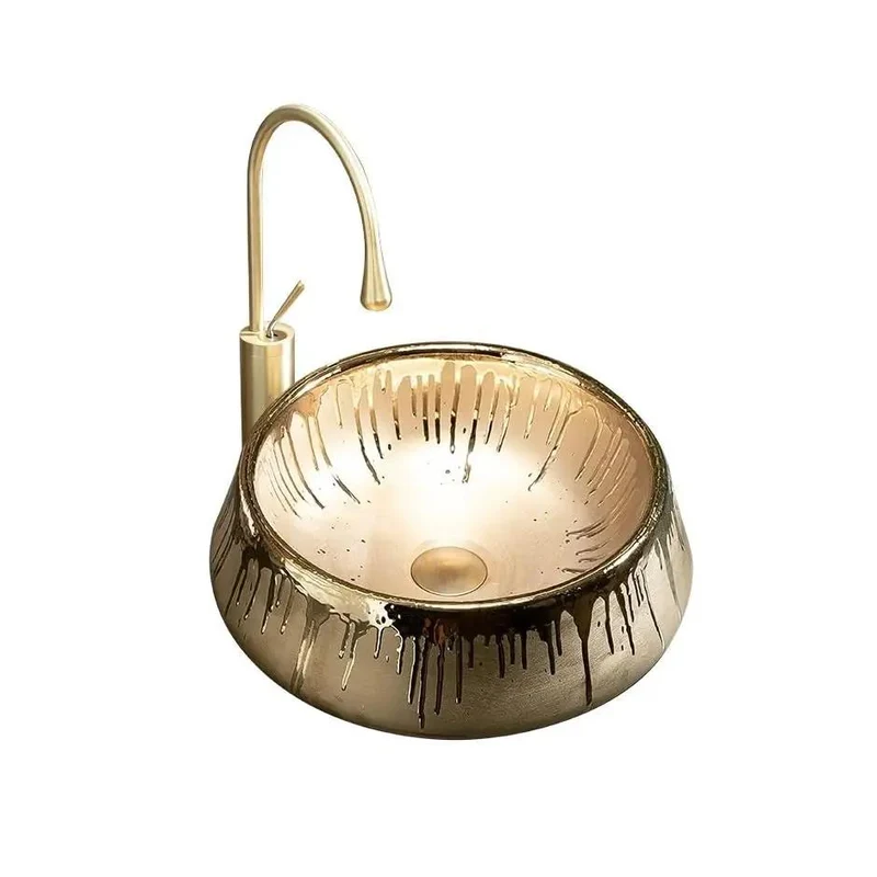 European Style Golden Vessel Sink Above Counter Basin For Bathroom Vanity Decor Smooth Finish Top Shelf Home Refresh With Graceful Curves And Killer Looks